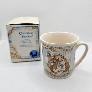 New 1992 Cherished Teddies Small Baby Boy Ceramic Mug Cup 4 Oz Blue Hamilton Box